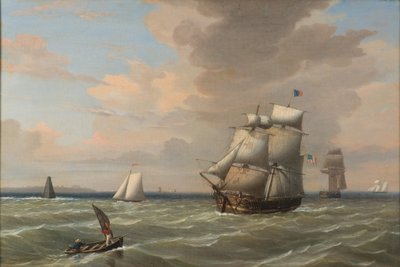 Schepen verlaten de haven van Boston, 1847 door Fitz Henry Lane