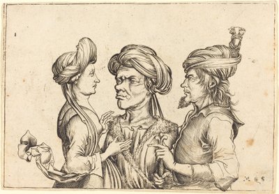 Drie Oosterse Figuren door Follower of Martin Schongauer