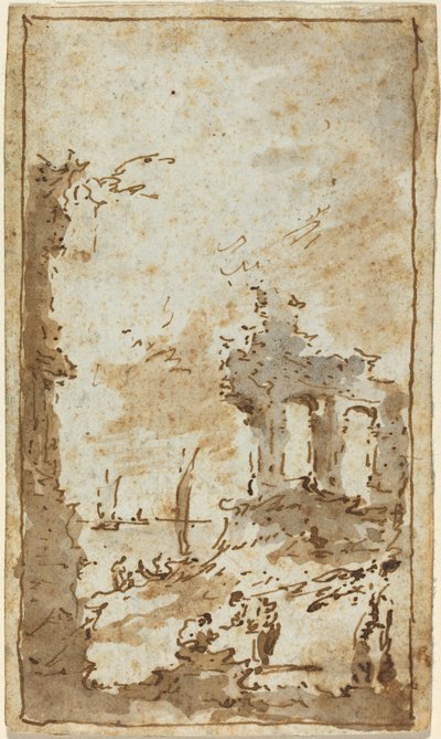 Een Capriccio van Ruïnes bij de Lagune door Francesco Guardi