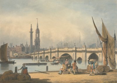 Londen Brug en Het Monument door Francis Nicholson