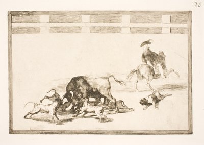 Ze zetten de honden op de stier door Francisco de Goya