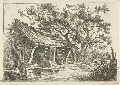 Landschap met een boerenschuur door François Joseph Pfeiffer (II)