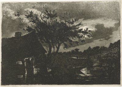 Rivierlandschap met boerderij door François Joseph Pfeiffer (II)