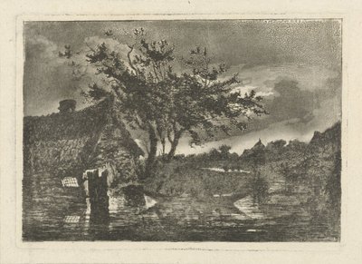 Rivierlandschap met boerderij door François Joseph Pfeiffer (II)