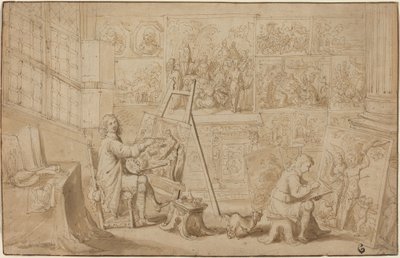 Een kunstenaarsatelier (recto) door Frans Francken the Younger