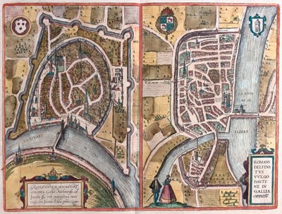 Grenoble en Romans sur Ister, Frankrijk (gravure) door Franz Hogenberg