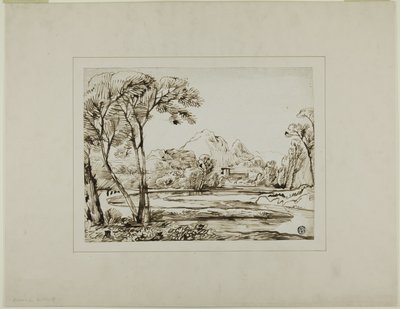 Landschap met Rivier en Verre Heuvels door Franz Kobell