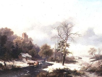 Reizigers in een winterlandschap door Frederick Marianus Kruseman