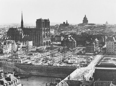 Bouw van het Hôtel-Dieu, Parijs, 1867 door French Photographer