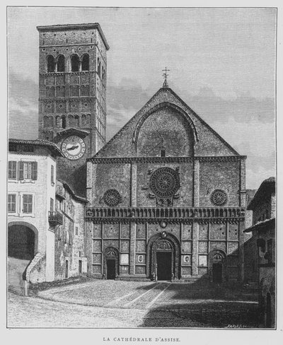 Assisi Kathedraal, Italië (litho) door French School