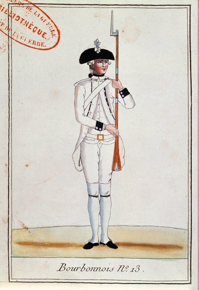 Soldaat van het Regiment de Bourbonnois, ca. 1780 door French School