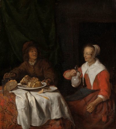 Man en vrouw aan een maaltijd door Gabriel Metsu