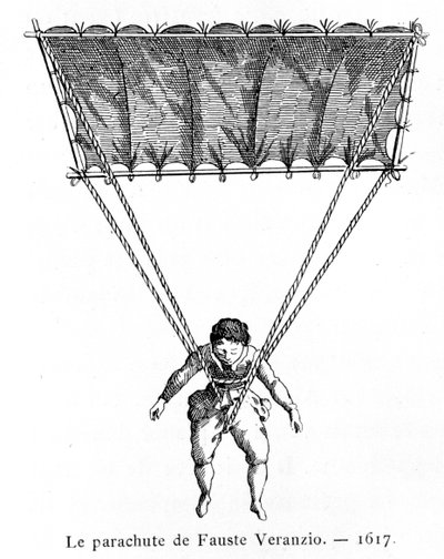 De parachute van Fauste Veranzio, 1617, 1887 door Gaston Tissandier