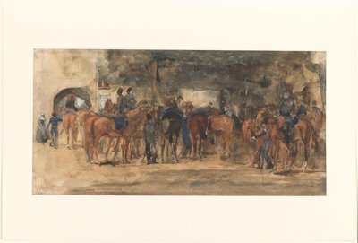 Rustende cavalerie op een plein door George Hendrik Breitner