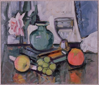 Stilleven, Roos en Fruit door George Leslie Hunter