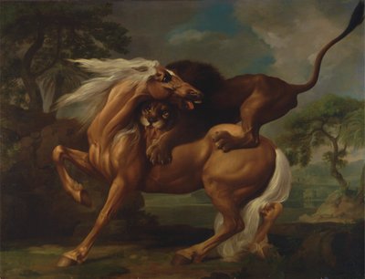 Een leeuw die een paard aanvalt door George Stubbs