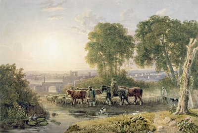 Landschap met veedrijvers door George the Younger Barret