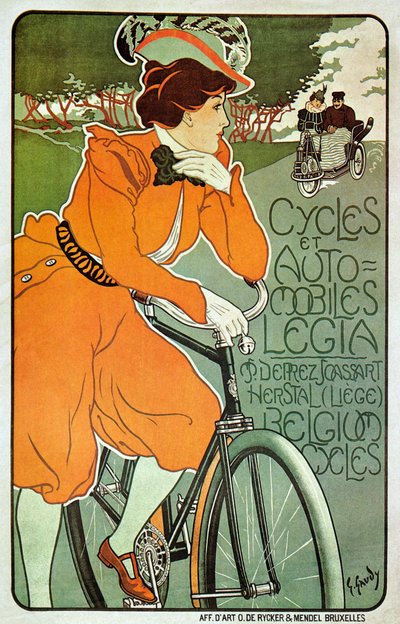 Poster reclame voor Legia fietsen, Luik, België door Georges Gaudy