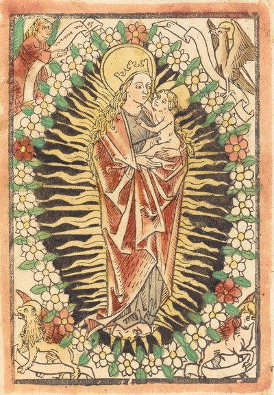 Madonna en Kind in een Rozenkrans door German 15th Century