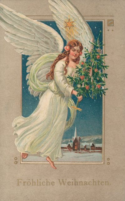 Duitse kerstkaart (kleur litho) door German School