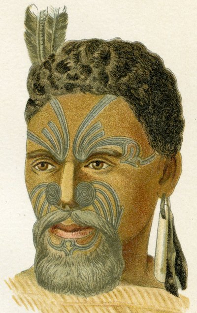 Getatoeëerd gezicht van een Maori-opperhoofd, 1894 door German School