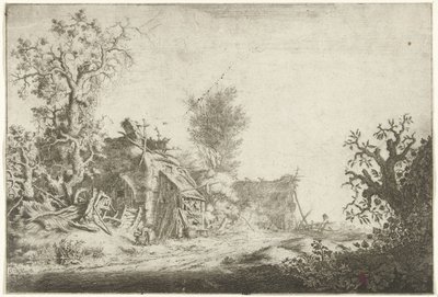 Landschap met vervallen boerderijen door Gerrit Adriaensz. de Heer