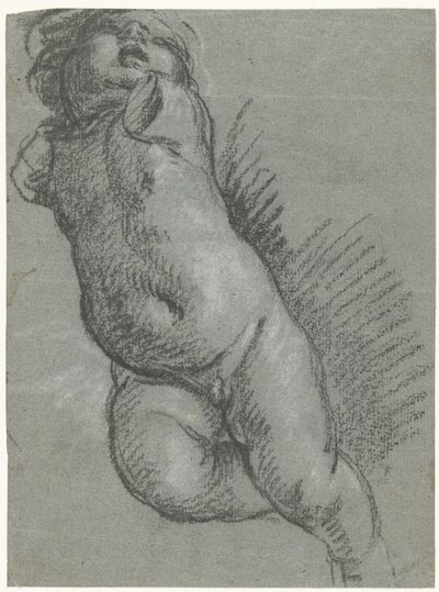 Studie van een zwevende putto door Giacomo Cavedone