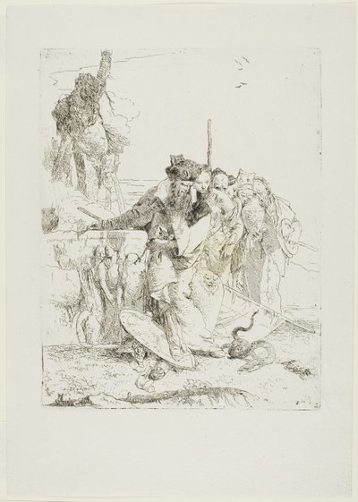 Zes mensen die naar een slang kijken, uit Scherzi door Giambattista Tiepolo