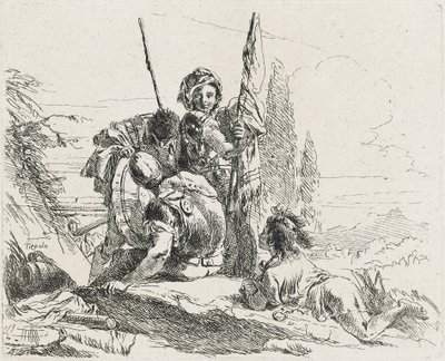 Drie Soldaten en een Jongen, 1749 door Giovanni Domenico Tiepolo