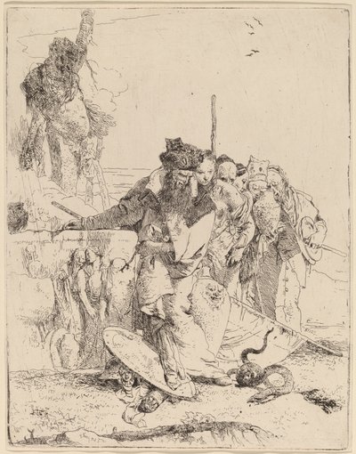 Tovenaar en anderen die een slang bekijken door Giovanni Battista Tiepolo