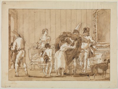 Punchinello als kleermaker, ca. 1800 door Giovanni Battista Tiepolo