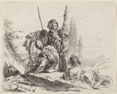 Drie soldaten en een jongeling door Giovanni Battista Tiepolo