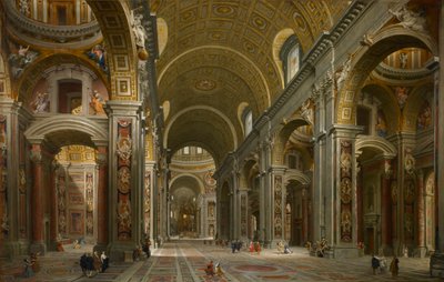 Interieur van de Sint-Pietersbasiliek, Rome door Giovanni Paolo Panini