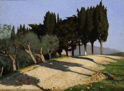 Via di campagna con cipressi door Giuseppe Abbati