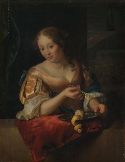 Jonge Vrouw met Citroen door Godfried Schalcken