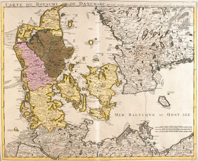 Kaart van het Koninkrijk Denemarken (ets) door Guillaume Delisle