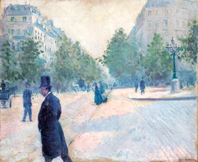 Place Saint Augustin, mistig weer door Gustave Caillebotte