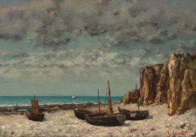 Boten op een strand, Etretat door Gustave Courbet