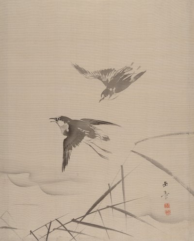 Kleine vogels en bamboe door Gyokusho Kawabata