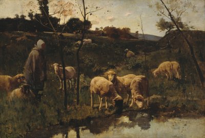 Landschap met schapen, Picardië, eind 19e eeuw door Harry Thompson