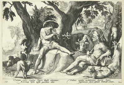 Mercurius doet Argus in slaap vallen door Hendrick Goltzius