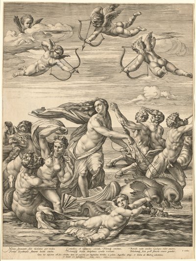 De triomf van Galatea door Hendrick Goltzius after Raphael