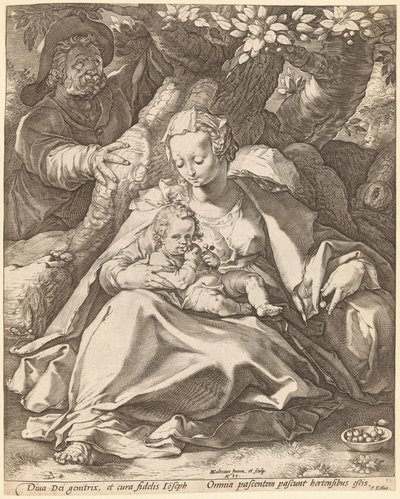 De Heilige Familie Onder een Kersenboom door Hendrik Goltzius