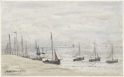 Visserspinken op het strand door Hendrik Willem Mesdag