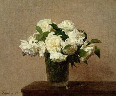 Stilleven met witte rozen door Ignace Henri Jean Fantin Latour