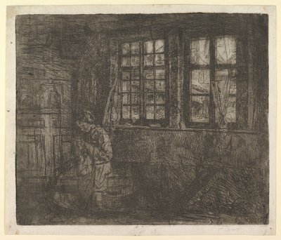 De Kleermaakster, ca. 1863 door Henri Jean Augustin de Braekeleer