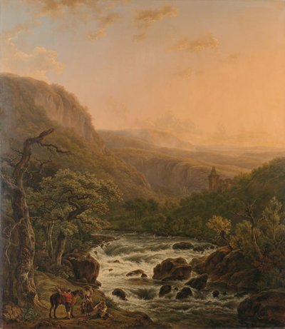 Rivier in de Ardennen bij zonsondergang door Henri van Assche