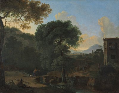 Landschap met reizigers door Herman van Swanevelt