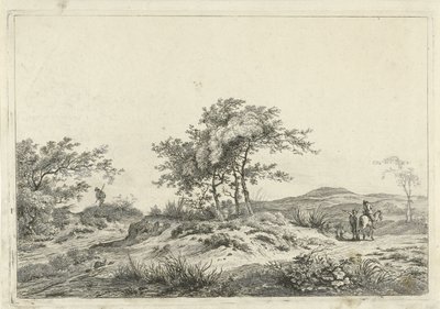 Landschap met ruiter en voetganger door Hermanus Fock