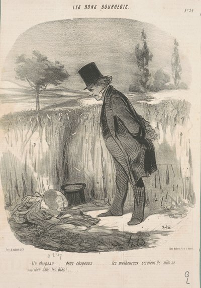 Een hoed ... twee hoeden ... de ongelukkigen ... door Honoré Daumier